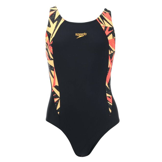 Speedo Girls Placement Muscleback Swimsuit - Black / Purple Speedo Girls Placement Muscleback Swimsuit - Black / Purple
