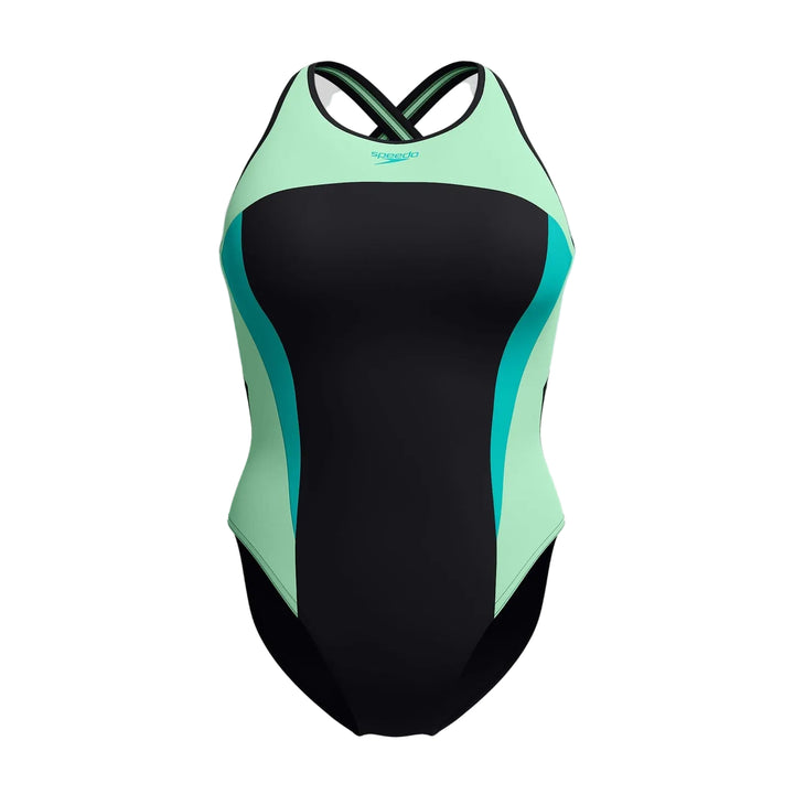 Speedo High Neck Splice Cross Back Swimsuit