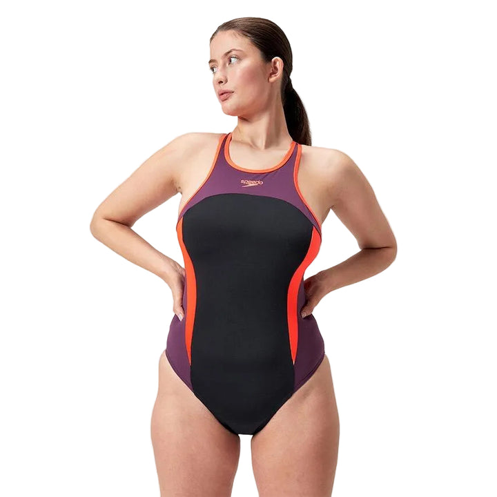Speedo High Neck Splice Cross Back Swimsuit